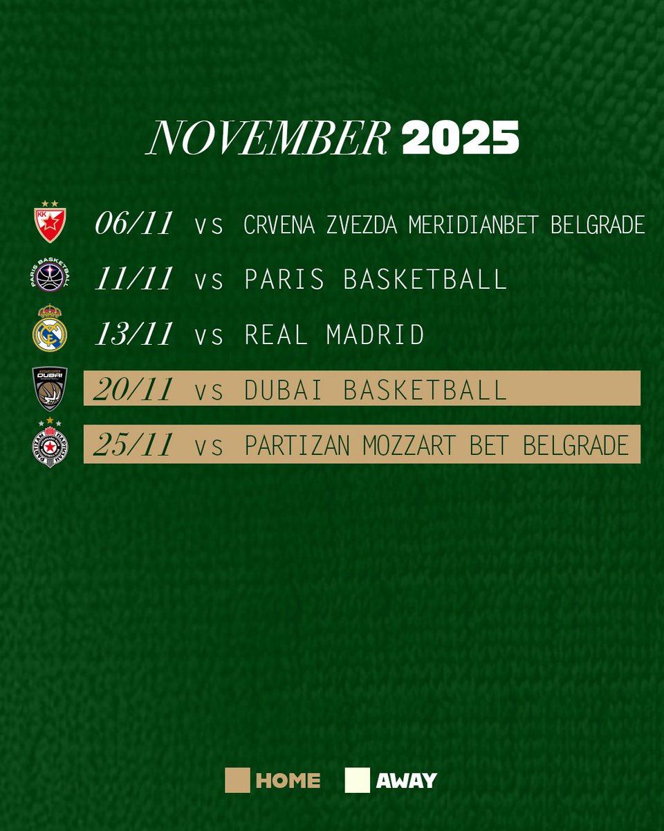 Paobcgr's tweet image. #PAOFans, time to save the dates 🗓️ ☘️
Our full schedule for the 2025/26 EuroLeague Regular Season is here.
R01 | vs FC BAYERN MUNICH
R02 | vs FC BARCELONA
R03 | @ BASKONIA VITORIA-GASTEIZ
R04 | vs LDLC ASVEL VILLEURBANNE
R05 | @ ANADOLU EFES ISTANBUL
R06 | @ VIRTUS BOLOGNA
R07…
