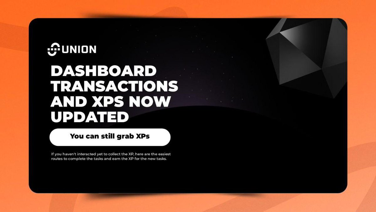 Abrahamchase09's tweet image. Well, @union_build's latest transaction and XP are now updated in the dashboard!
They recently added two sets of tasks, which include interacting with the Osmosis and BSC chains.
If you haven't interacted yet to collect the XP, here are the easiest routes to complete the tasks…