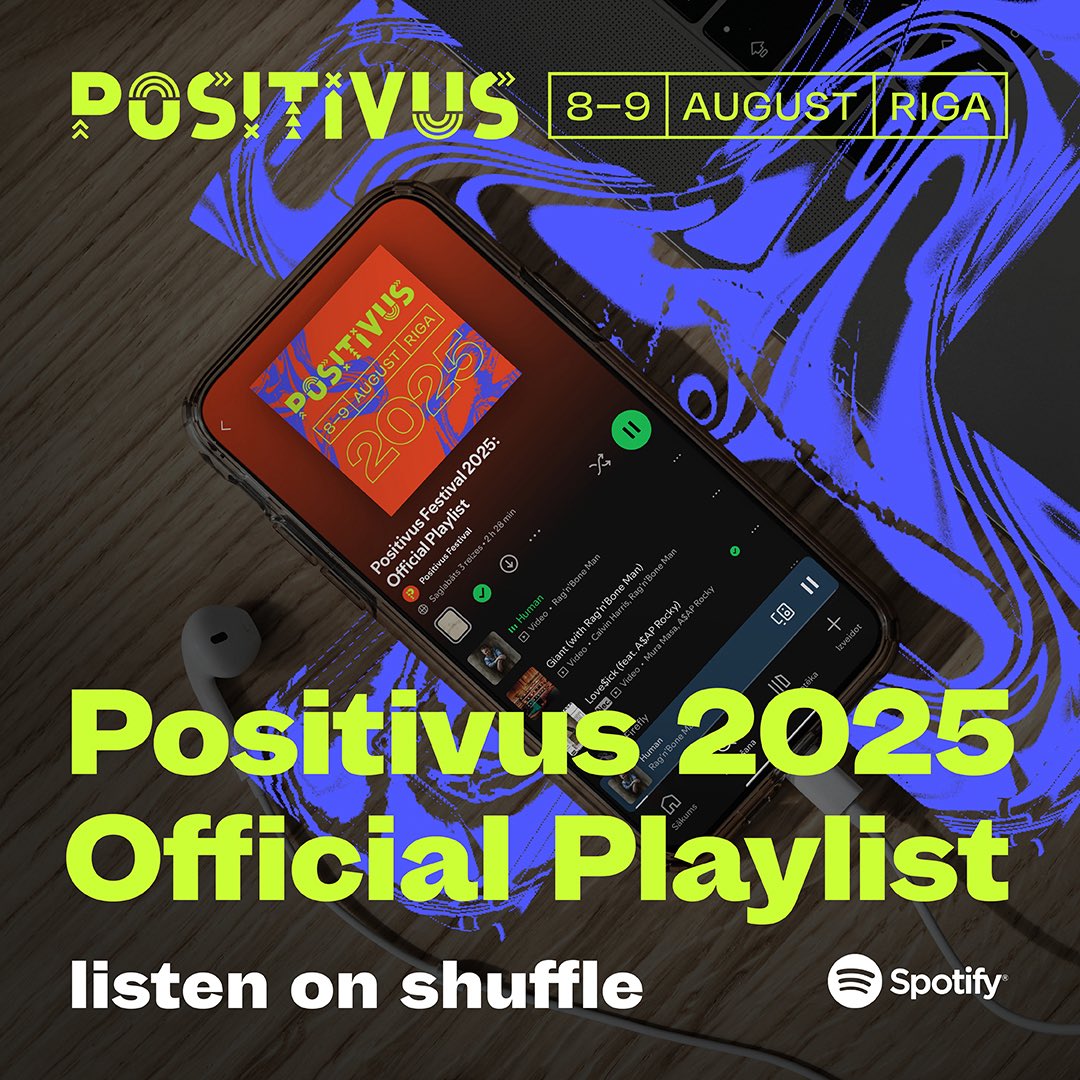 positivus's tweet image. Positivus 2025 Official Playlist IR KLĀT! 🎶

Mura Masa, Rag’n’Bone Man, Milky Chance un daudzi citi –  klausies Positivus’25 oficiālo Spotify dziesmu atskaņošanas sarakstu ar lielākajiem hitiem! 😌

🔗 ej.uz/Positivus25Off…
