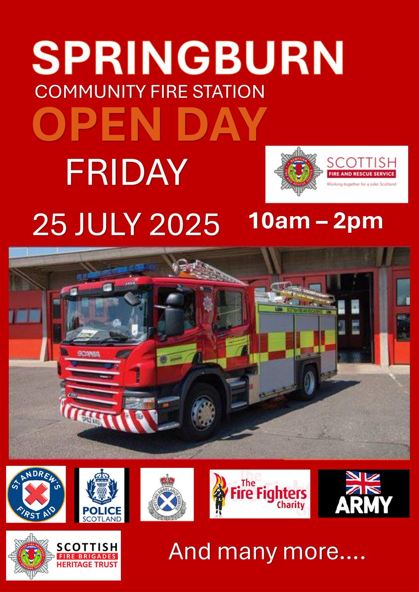 SFRS City of Glasgow (@scotfire_glasgo) on Twitter photo 1 WEEK TO GO! 🚒🔥
We’re counting down to the Springburn Fire Station Open Day – happening Friday 25th July, 10am–2pm! 🙌🏻
<a href="/SFRSYourSafety/">Scottish Fire and Rescue Service – Your Safety</a>
<a href="/fire_scot/">Scottish Fire and Rescue Service</a> 1 WEEK TO GO! 🚒🔥
We’re counting down to the Springburn Fire Station Open Day – happening Friday 25th July, 10am–2pm! 🙌🏻
<a href="/SFRSYourSafety/">Scottish Fire and Rescue Service – Your Safety</a>
<a href="/fire_scot/">Scottish Fire and Rescue Service</a>