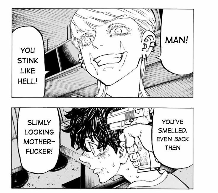 powpowyyy's tweet photo. it still cracks me up how sanzu had beef w takemichi for reasons only he knew 😭 like look at him telling takemichi he smelled back then when he literally had a mask on the whole time in toman?? LMAO he js straight up hates him fr https://t.co/7etd2sSCsi
