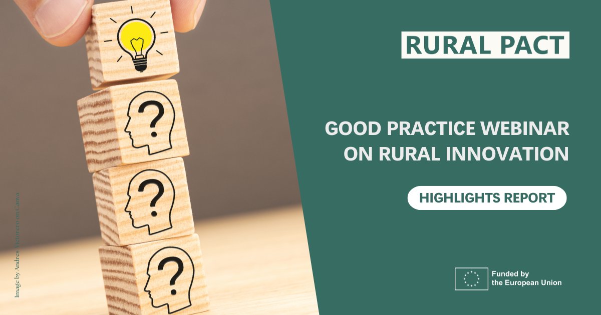 EURuralPact's tweet image. The highlights report from the Good Practice webinar on innovation is out now.
It stresses the need for multi-actor partnerships, strong place-based ecosystems, & flexible funding to scale rural innovation.
Full report available in the comment section 👇
#RuralPact…