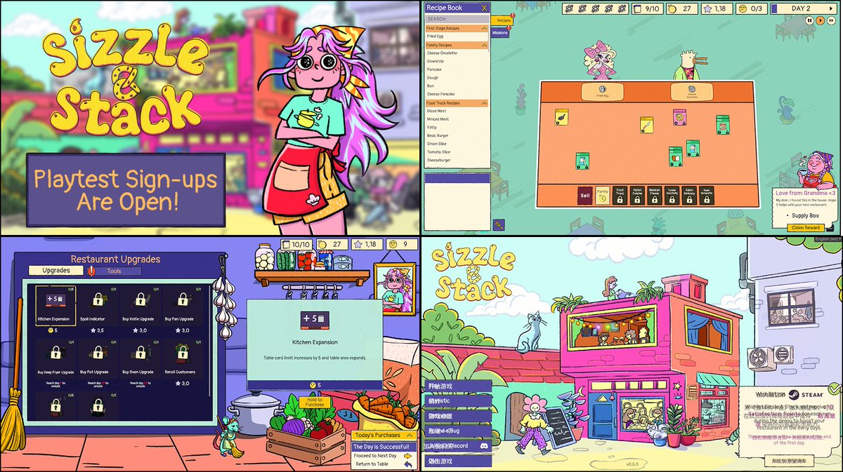 🔥🍳 Playtest time!
 Sizzle &amp; Stack is less than a month from launch — and we need your help testing new features!

Join our Discord to sign up &amp; learn about details: discord.gg/QsPs24HuVu

Let’s cook up something amazing together! 🧑‍🍳✨ #indiegame #gamedev