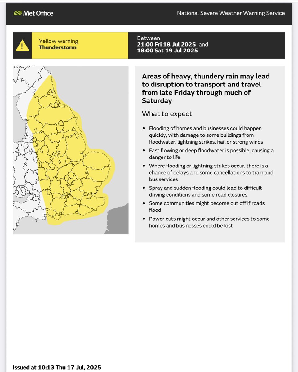 mtweprr's tweet image. A yellow warning for thunderstorms has been issued across the @mtwnhs area - Details below