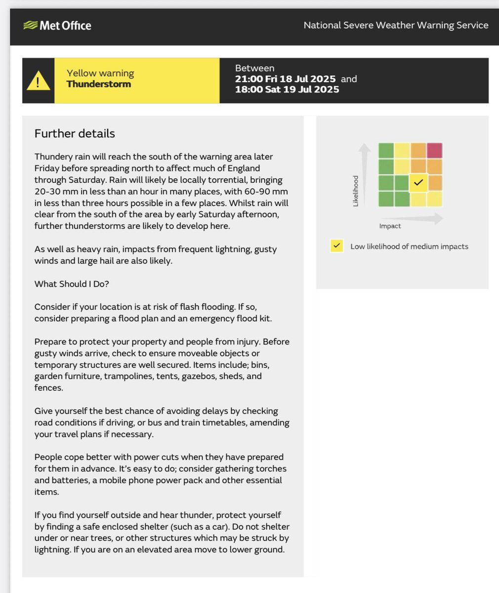 mtweprr's tweet image. A yellow warning for thunderstorms has been issued across the @mtwnhs area - Details below