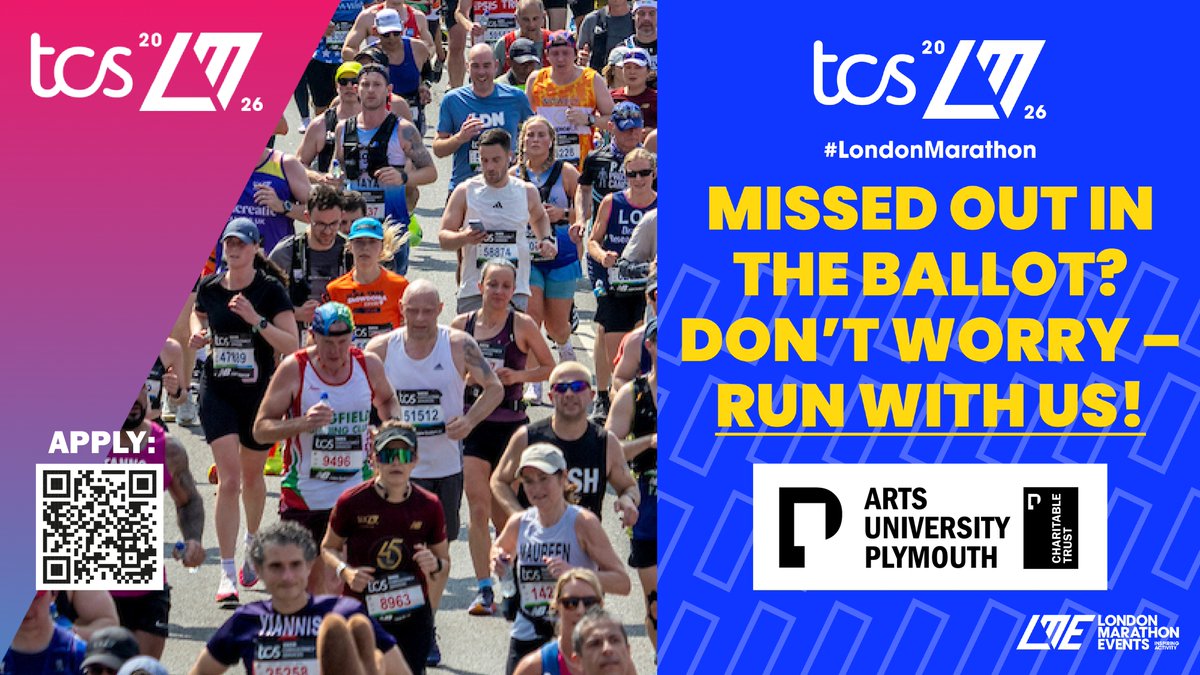 🚨 Run the 2026 London Marathon for Arts University Plymouth!
We’ve secured ONE charity place 🏃‍♀️
Want it?
🎯 £2,000 fundraising target
📅 Race day: 26 April 2026
📝 Apply now: forms.gle/Hkosyqcjg31zFr…
Deadline: Mid-August

#LondonMarathon #TeamAUP #RunForCreativity