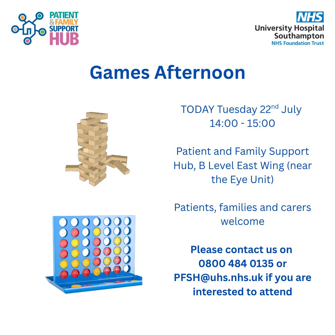 UHS_SupportHub's tweet image. Join us this afternoon in the Patient and Family Support Hub for an afternoon of games! Details below: 👇❤️