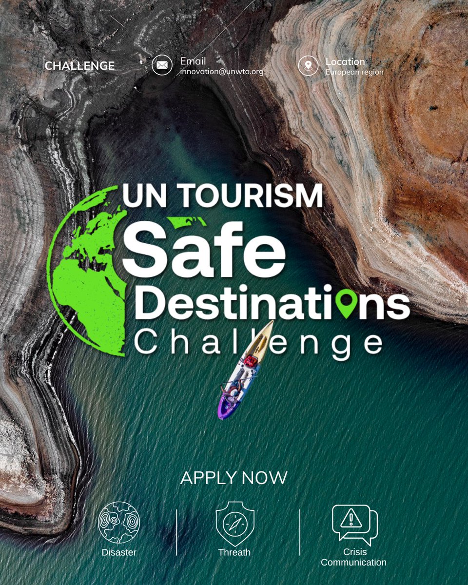 UNWTOAcademy's tweet image. 🧠 What’s the #SAFE_D Challenge?
A Europe-wide call for innovation in:
🌪️ Climate & health resilience
🔐 Cybersecurity
📢 Crisis communications
Have a startup or solution that protects tourism?
Submissions open soon!
🔗 f.mtr.cool/qyuxjnkvjt
#SafeDestinations