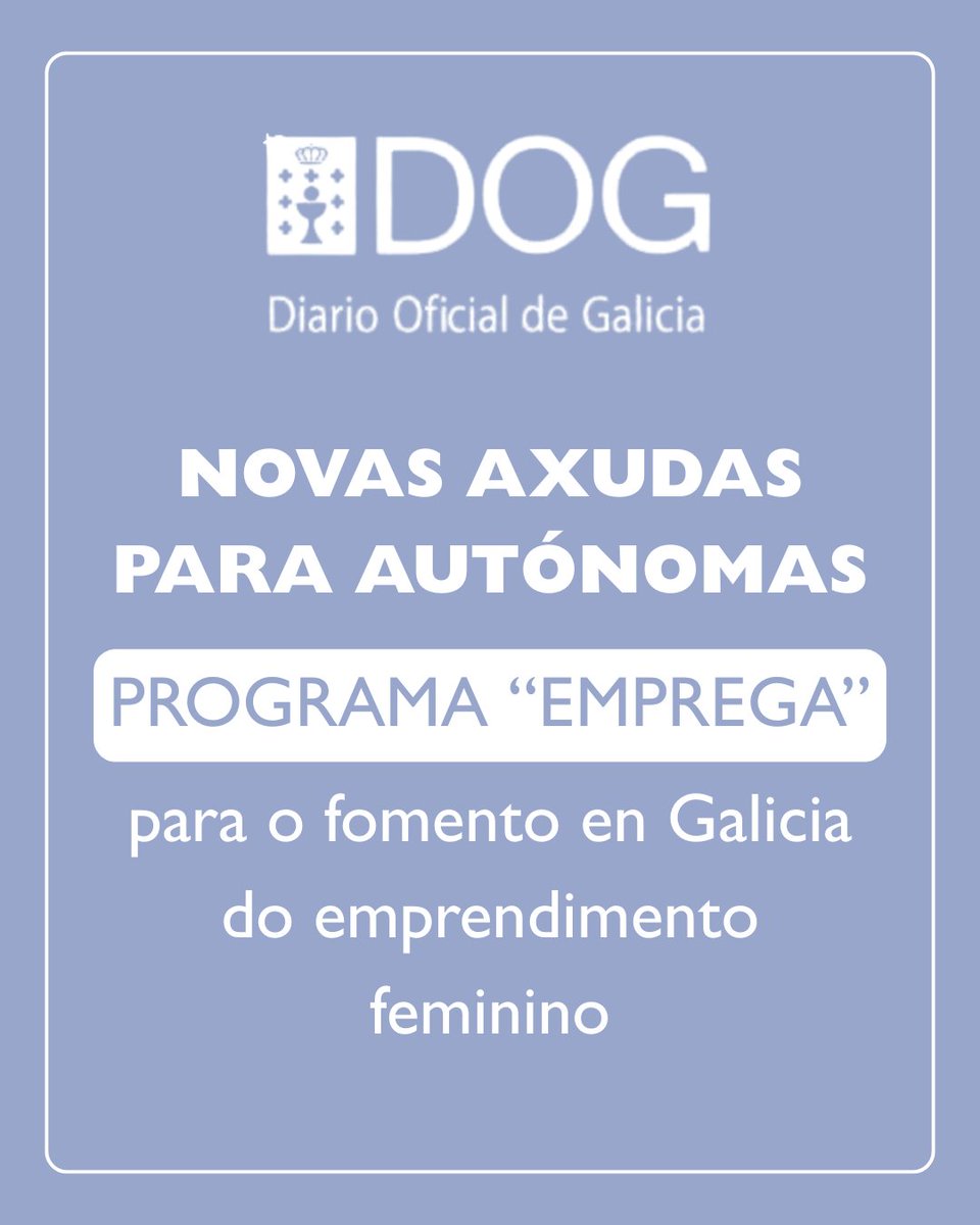 CoFiGa (@cofiga) on Twitter photo 📢 Novas axudas para autónomas: Programa “Emprega” da <a href="/Xunta/">Xunta de Galicia</a> para o fomento en Galicia do emprendimento feminino.
🔗 Toda a info en:
xunta.gal/.../AnuncioG07…
xunta.gal/.../AnuncioG07…
.
.
.
.
#CoFiGa #FisioterapiaGalega #ProgramaEmprega #EmprendementoFeminino #Axudas2025 📢 Novas axudas para autónomas: Programa “Emprega” da <a href="/Xunta/">Xunta de Galicia</a> para o fomento en Galicia do emprendimento feminino.
🔗 Toda a info en:
xunta.gal/.../AnuncioG07…
xunta.gal/.../AnuncioG07…
.
.
.
.
#CoFiGa #FisioterapiaGalega #ProgramaEmprega #EmprendementoFeminino #Axudas2025