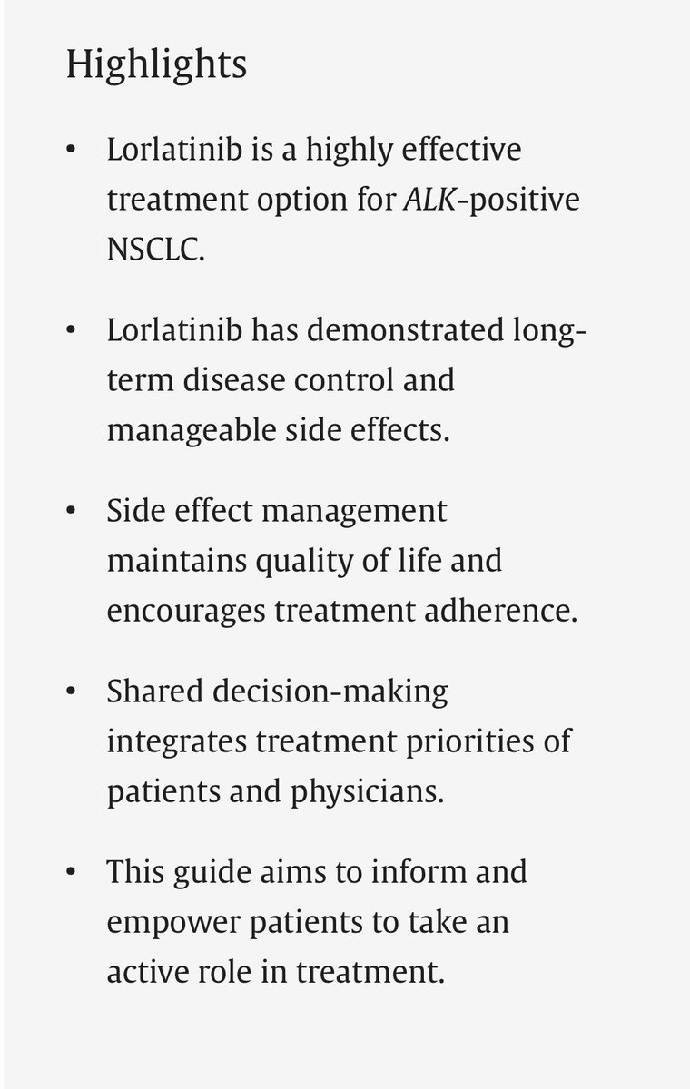 CROWN makes a strong case for 1L lorlatinib. How can patients manage side effects? This new guide, co-authored by our VP Nancee Pronsati &amp; Ken Culver w <a href="/bensolomon1/">Ben Solomon</a>, <a href="/TonyMok9/">Tony Mok</a>, <a href="/StephenVLiu/">Stephen V Liu, MD</a> <a href="/JulienMazieres/">Julien Mazieres</a> &amp; other experts, provides practical solutions. 👇

sciencedirect.com/science/articl…