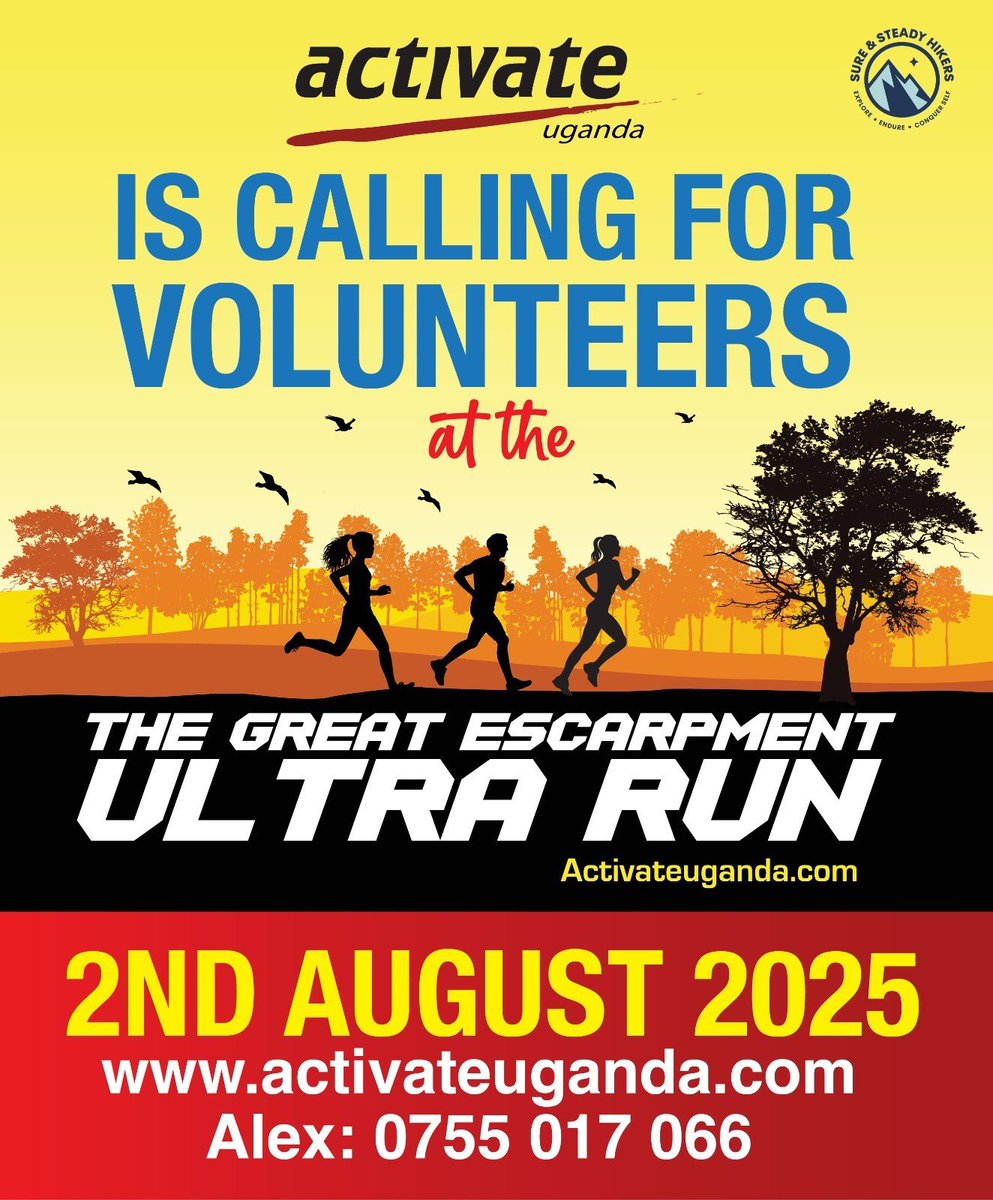 ActivateUgandaL's tweet image. 🗣️ VOLUNTEER CALL! 🗣️
The Great Escarpment Ultra Run, happening on 2nd August 2025 in Hoima, is ON & we need YOU 🙏🏽
From 🗣️Cheer Squads to💧Water Point Handlers, 🚛 Logistics & ⛑️ First Aid Responders …
It takes a village to make running magical ✨
📞 Alex 0755 017 066