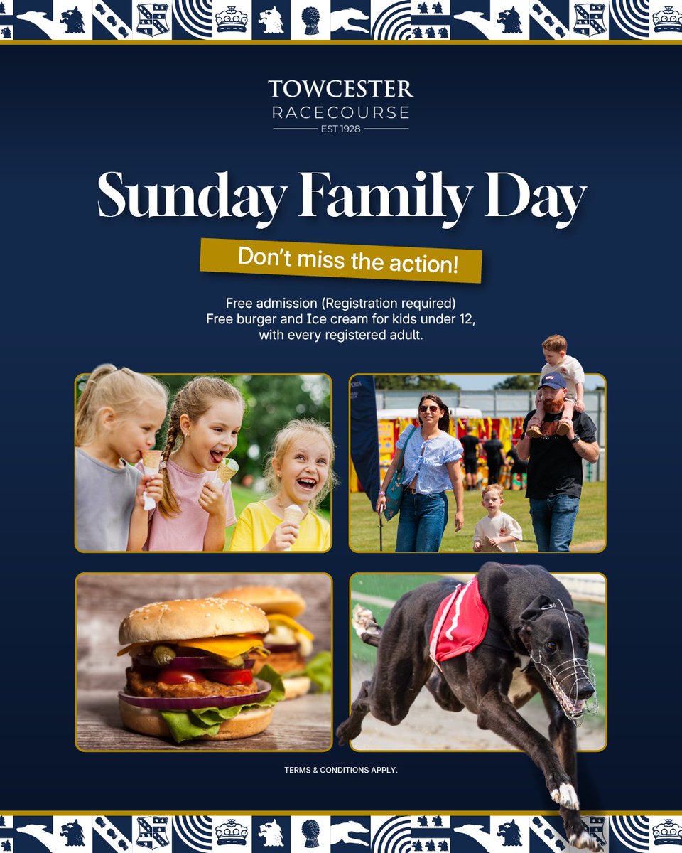 TowcesterRaces's tweet image. Kids Eat FREE this Sunday at Towcester Racecourse! 🍔🍦
🎟️ Free admission (registration required)
👧 Kids under 12 get a free burger & ice cream with every registered adult!
💫 Make it extra special with a fabulous Sunday Lunch in our Empress Restaurant—just £29.95 for a table…