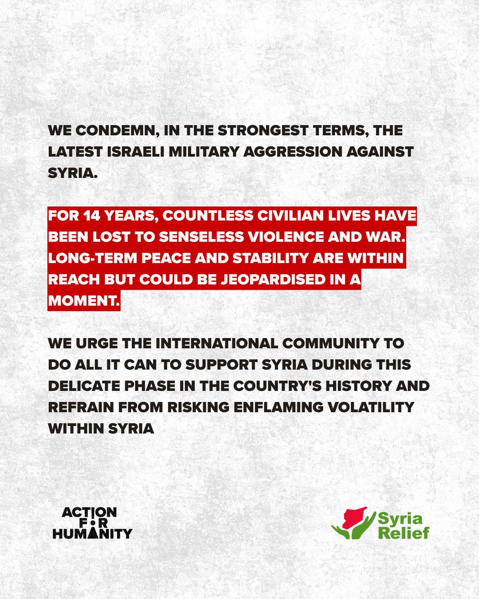 For 14 years, countless civilian lives have been lost to senseless violence and war in Syria. Long-term peace and stability are within reach but could be jeopardised in a moment. 
 
Military aggression must halt before volatility within Syria is further enflamed.