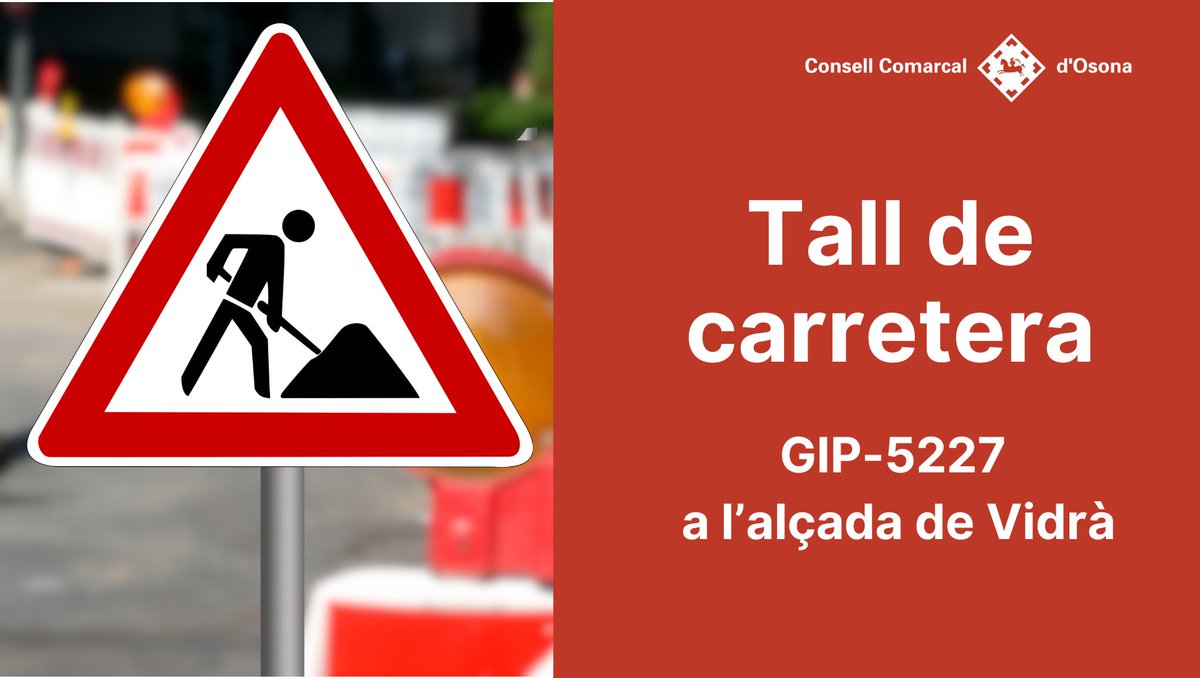 ConsellOsona's tweet image. 🚧Aquesta setmana comencen les obres pel projecte de desplegament de la xarxa de fibra òptica a la carretera GIP-5227, a Vidrà.
📅 Mentre durin els treballs hi haurà un pas alternatiu de vehicles de 9 h a 17.