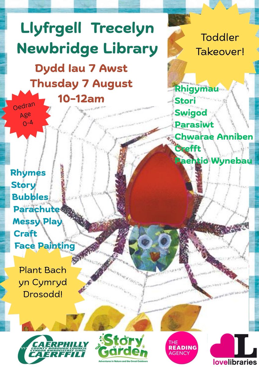 NewbridgeLib's tweet image. Boreau plant bach yr Haf hwn yn Llyfrgell Trecelyn!
🐛🍎🍐🍓🍰🍪🧀🥪🍭🍦🍃🌞🥚🦋
Toddler Takeover mornings at Newbridge Library!
@CaerphillyLibs @CaerphillyDewis @CaerphillyFIS @TynewyddNursery