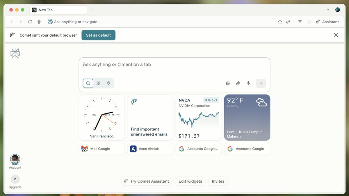 bytebot's tweet image. I expect Perplexity Comet to be smarter. It knows my location, so it should also know I need Celsius not Fahrenheit. Also, what&apos;s up with San Francisco time?

But these widgets, they totally remind me of Dashboard on Mac OS X, which have since been deprecated. They were…