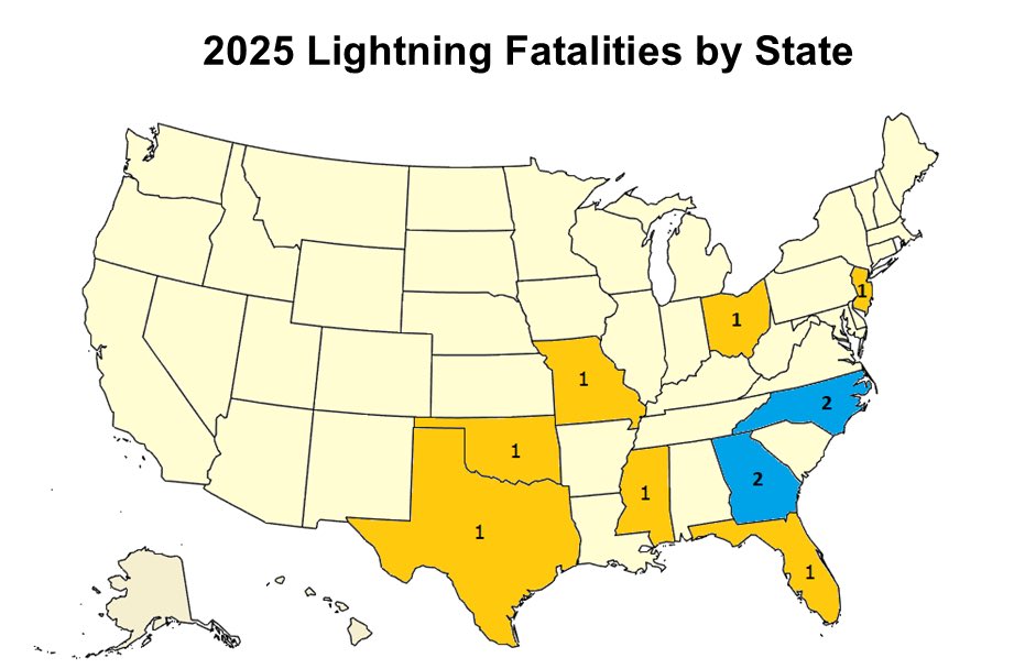 AlexCalamiaWx's tweet image. This is so sad 😢
New Jersey now leads the country along with Georgia and North Carolina for the most lightning fatalities this year⚡️
Yesterday was our 2nd fatality in NJ this year (It hasn’t updated on this map yet)
We are live with updates this morning on @News12NJ