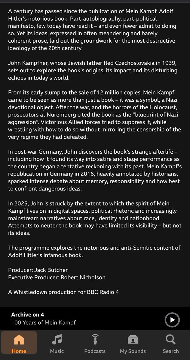 JayStrellson's tweet image. A Century of #MeinKampf - The #WokeRight &amp;amp; Left may find this of interest. 
You’ll need a UK based VPN to listen. bbc.co.uk/sounds/play/m0…