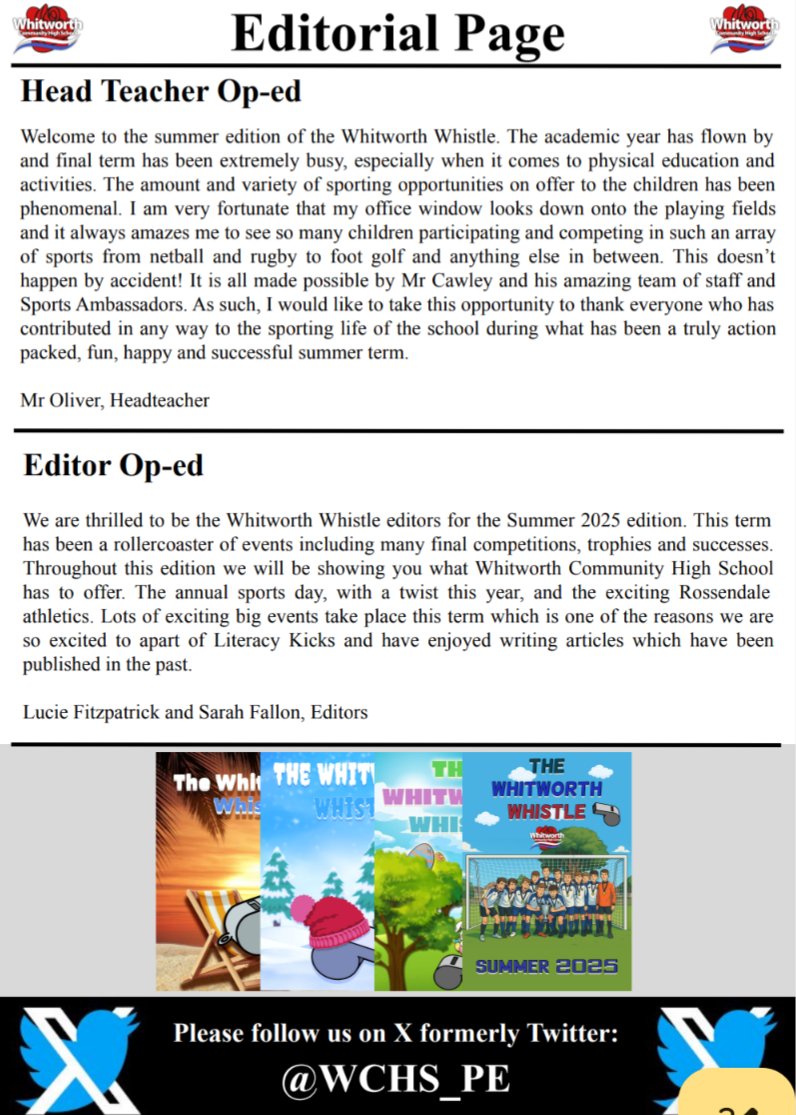 WCHS_PE's tweet image. Whitworth Whistle Summer 2025 ⛱️ 🌞 

Well done to all our amazing students who have played in the events and our newsletter team for reporting on each event. 🗞️

online.fliphtml5.com/sqlxy/gvyo/

@garethwalker @literacykicks