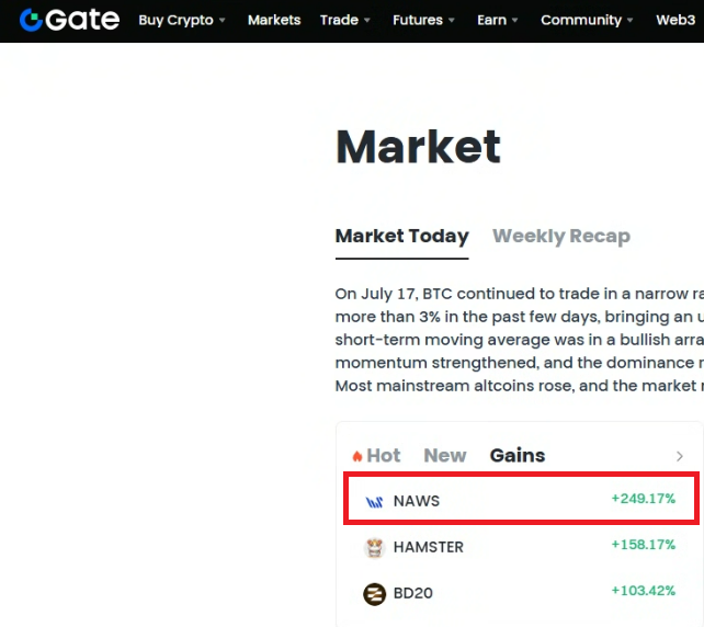 NAWS_Official's tweet image. $NAWS is currently the top gainer on Gate.com—join the bull run now! #GATE $BTC $ALT #Altcoin #Altseason