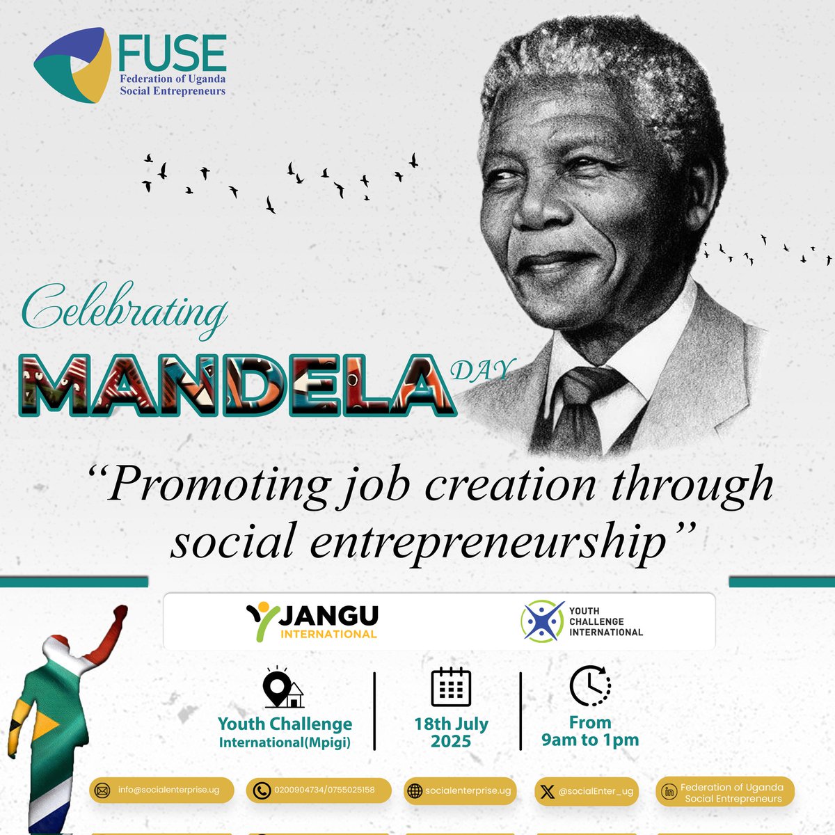 SocialEnterp_Ug's tweet image. Join us as we celebrate Mandela International Day🇺🇬 Let&apos;s inspire Uganda&apos;s youth to embrace social entrepreneurship to tackle social challenges

Together, we’ll honor Mandela’s vision of collective action&amp;amp; empowerment to promote job creation &amp;amp; sustainable dev&apos;t✊ #MandelaDay2025