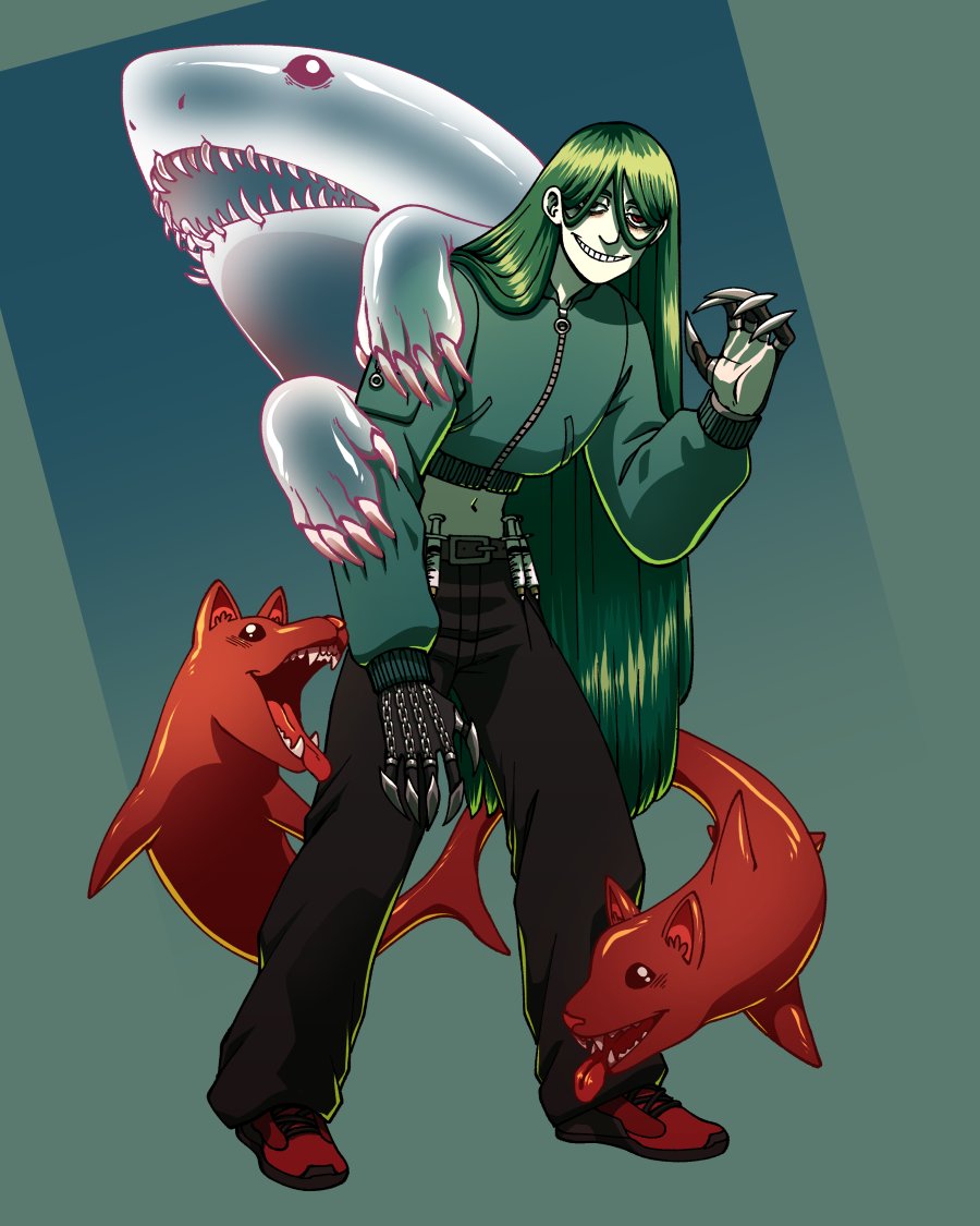 A commission of a girl and her sharks!