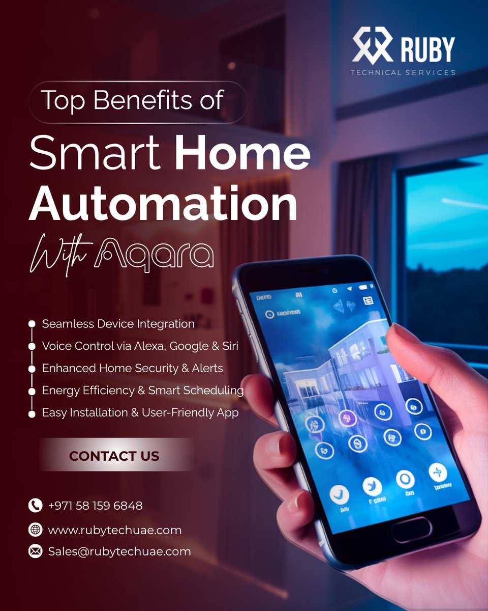 rubytechuae's tweet image. 🏡✨ Upgrade your lifestyle with Smart Home Automation powered by Aqara!
Control lights, security &amp;amp; appliances — all from your phone.
Seamless. Secure. Smart.

📞 +971 58 159 6848
📧 Sales@rubytechuae.com
🔗 rubytechuae.com

#RubyTechUAE #SmartHomeUAE #HomeAutomation