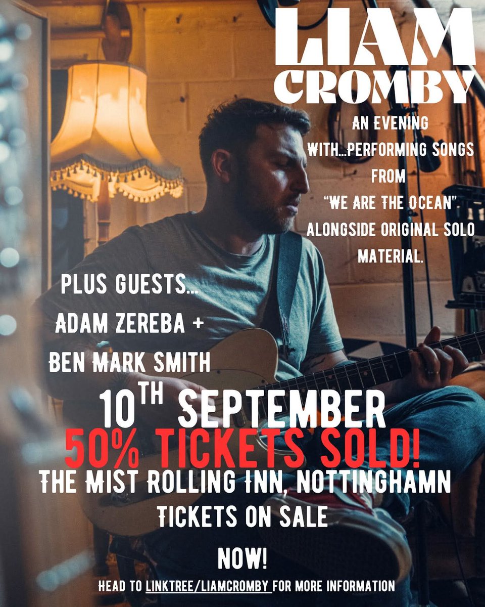 WARNING! - 50% of tickets gone for this show!

Grab yours ASAP if you plan on coming

Gonna be a great show supporting Liam Cromby of We Are The Ocean alongside Adam Zareba 

mangatamusic.co.uk/?fbclid=IwQ0xD…
