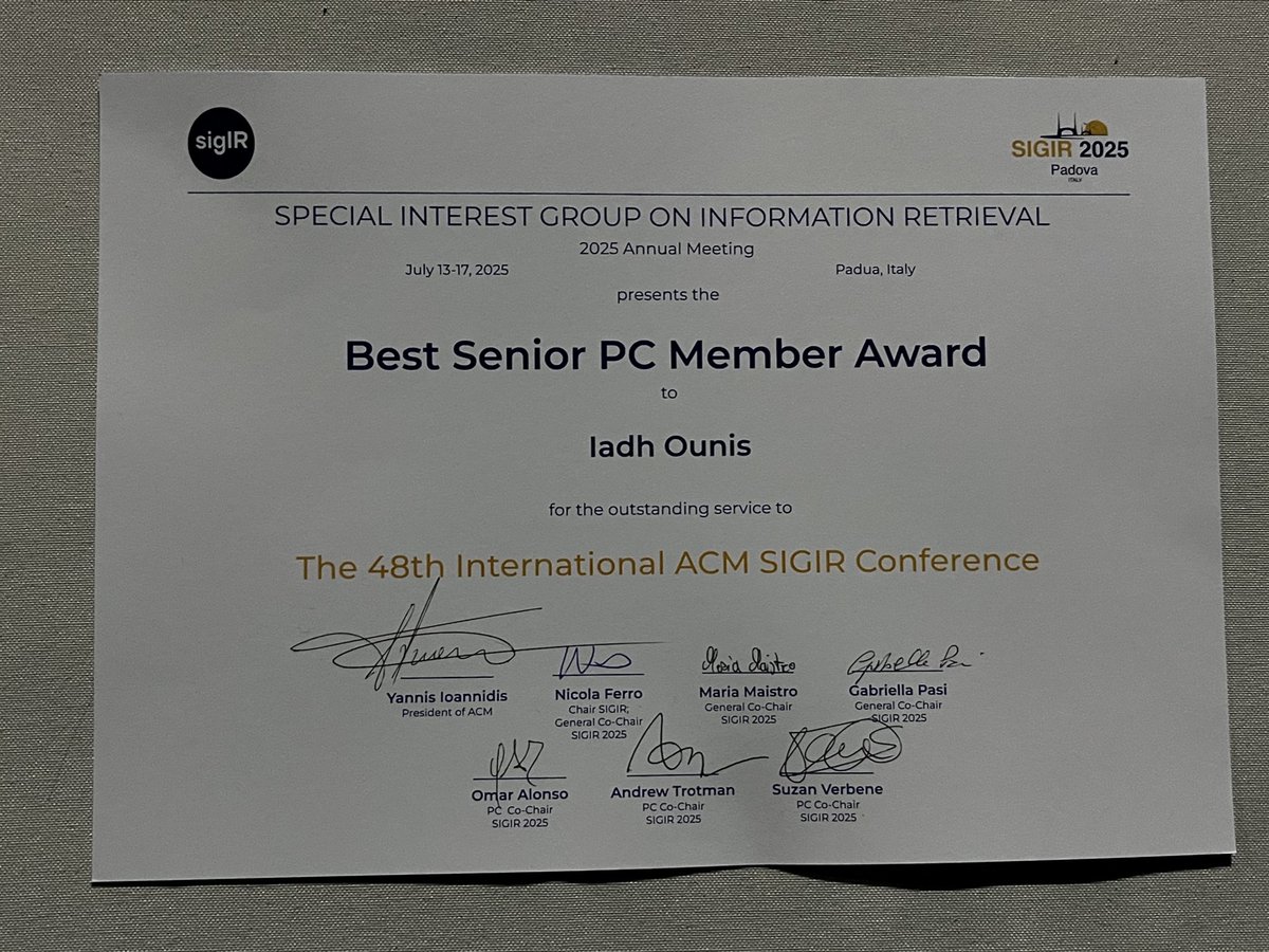 ir_glasgow's tweet image. After @iadh’s keynote at the #sigir2025 FinIR workshop and @DanielTian97’s talk at the RAG workshop, our SIGIR journey winds down — time to enjoy the rest of the programme! But let’s not forget two more awards: Best SPC and PC Member Awards for our own @iadh and @debforit resp.
