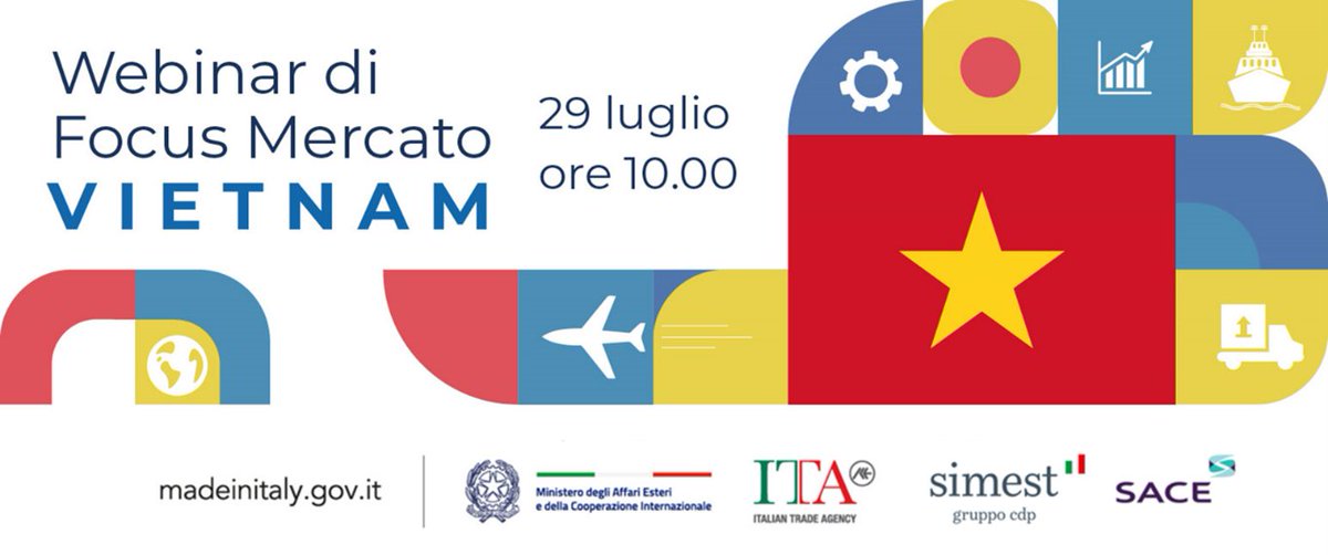 ITA Ho Chi Minh City (@itahochiminh) on Twitter photo 📢 WEBINAR | Focus Paese: Vietnam
Scopri le opportunità per le PMI italiane in uno dei mercati più promettenti del Sud-Est asiatico!
📅 29/07/2025
🕙10:00–11:00 (CET)
💻 Online | 📝 Iscrizioni entro il 28/07
👉 lnkd.in/g4W3nRyf
📩 formazione@ice.it
#Webinar #VietnamItaly 📢 WEBINAR | Focus Paese: Vietnam
Scopri le opportunità per le PMI italiane in uno dei mercati più promettenti del Sud-Est asiatico!
📅 29/07/2025
🕙10:00–11:00 (CET)
💻 Online | 📝 Iscrizioni entro il 28/07
👉 lnkd.in/g4W3nRyf
📩 formazione@ice.it
#Webinar #VietnamItaly