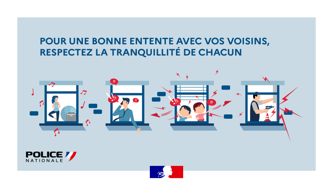 PoliceNat73's tweet photo. [#LeSaviezVous]
Troubles de voisinage ⁉️
🟰 bruits créés par des comportements anormaux
 ❌(cri, talons, chant, fête...) 🎉🙌
❌(musique,  téléviseur, outil de bricolage ou de jardinage, pétard,...)🎼 🔨
❌(cris, aboiements)🗣️🐕
En cas de #tapage constaté faites le 1⃣7⃣ https://t.co/Ygb8AOoo8f