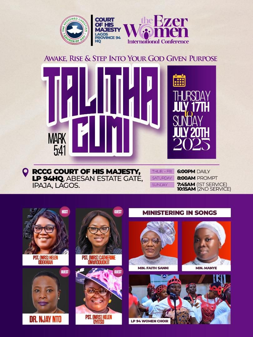 rccgchm's tweet photo. The wait is over!!!
The Ezer Women International Conference 2025 begins today and tonight, we enter into TALITHA CUMI Season with PRAISE💃💃💃
Time: 6pm
Prepare your heart for an unforgettable experience! 💫
#TalithaCUMI2025 #EzerWomenConference #Day1 #WomenOfFaith #LP94 https://t.co/dKBodOP4g7