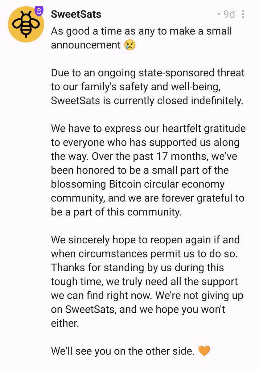 If any plebs can help sweetsats.io needs a place to stay in return for sats and labour --&gt; njump.me/nevent1qqs90ec…

Please share