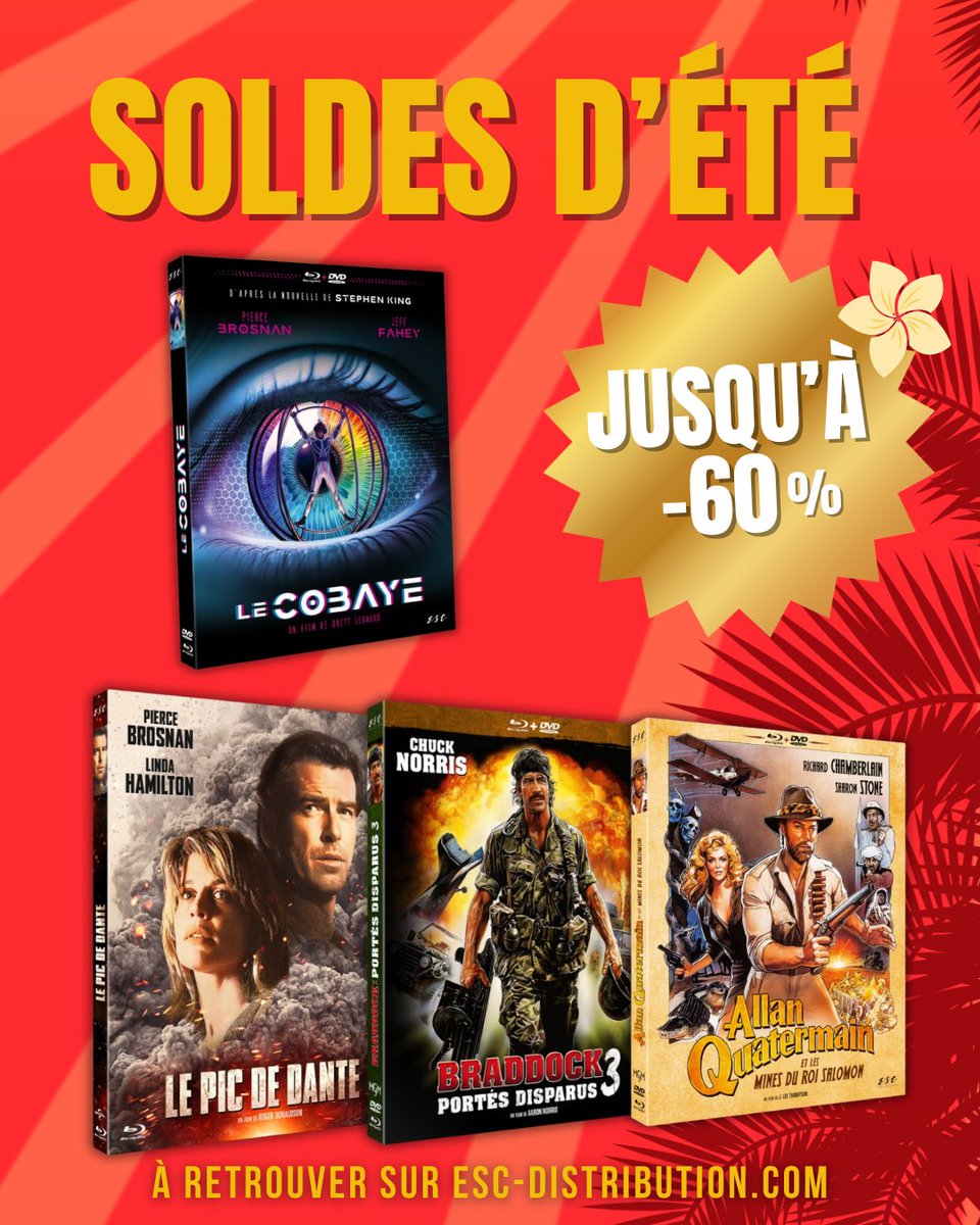 ESC_Films_'s tweet image. 🔥PLUS QUE 4 JOURS POUR PROFITER DES SOLDES D'ÉTÉ !🔥
Des produits aux prix réduits jusqu'à -60% !
🛒 Rendez-vous juste ici pour en profiter dès maintenant 👉 urlr.me/TD3xp5
#Soldes #Summersales #Cinéma #4K #Video #DVD #BLURAY #ESCEditions