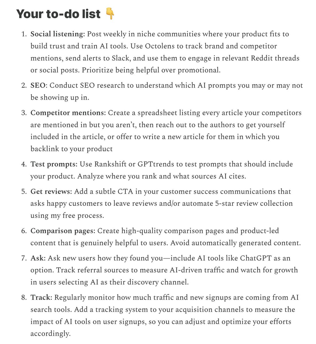 We didn’t growth hack our way into ranking in AI search.

We showed up consistently with helpful content, real answers, and built a tool that people love to use and share. Over the past 5 years, we've built a strategy around social listening, community engagement, and product-led