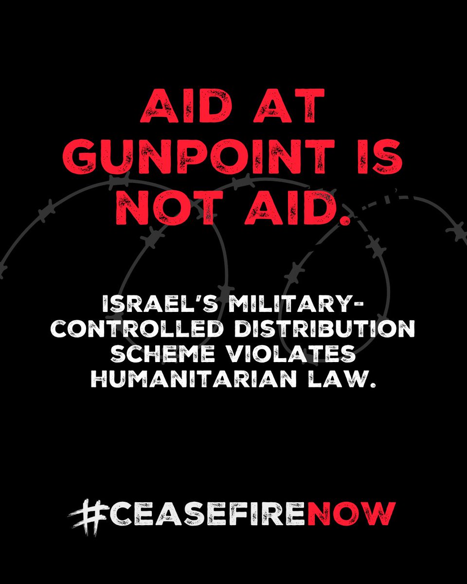 Food should never come with gunfire.  

Over 500 Palestinians have been killed and 4,000 injured under Israel’s militarized distribution scheme in #Gaza 

This is not a humanitarian response.  

🍉🍉🍉🍉