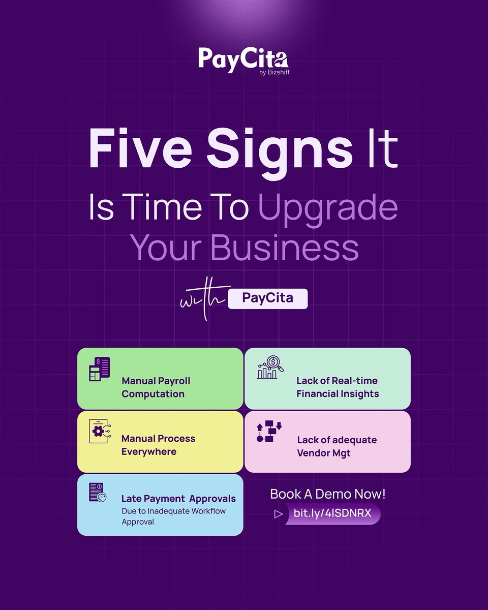 paycitaltd's tweet image. Manual process slowing you down?
PayCita by Bizshift unifies payroll, payments and approvals so your team can focus on growth.
#paycita
#bizshift
#businessgrowth
#efficieny
#bussinesssolutions