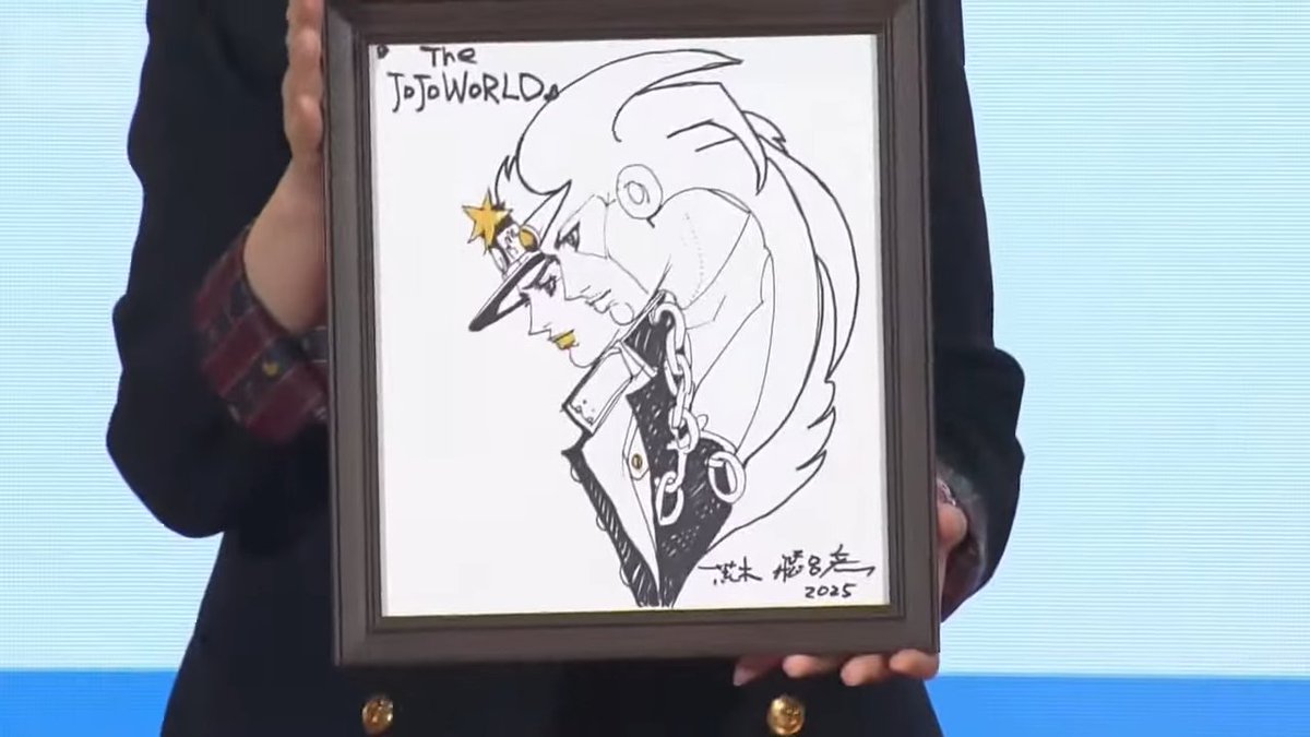 New Jotaro and Star Platinum illustration drawn by Araki for the opening of THE★JOJO WORLD
