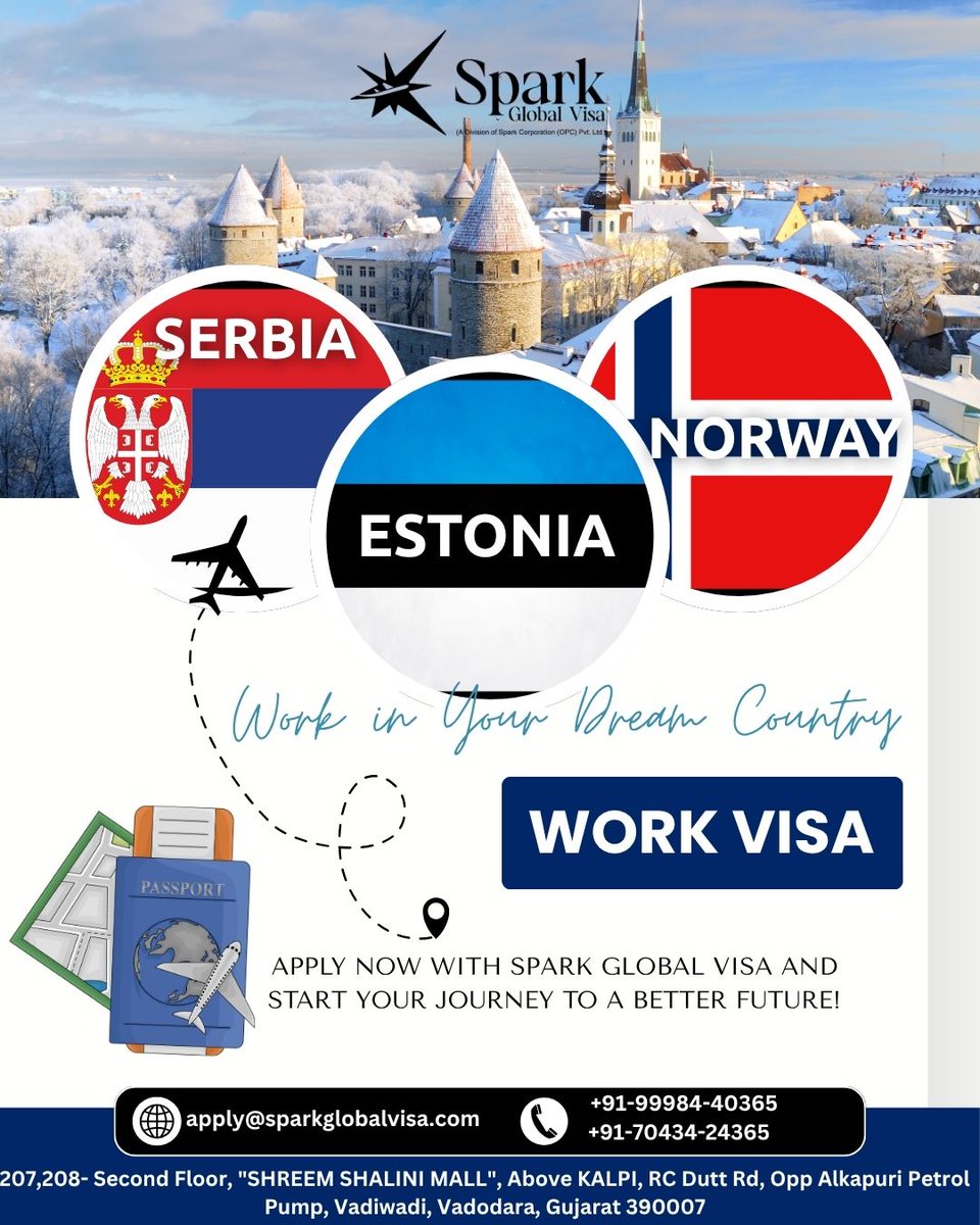 sparkglobalvisa's tweet photo. ✨ Dreaming of working in Serbia, Estonia, or Norway?
Turn that dream into reality with Spark Global Visa – your trusted partner for overseas work opportunities! 🌍✈️
Apply today and take the first step toward a brighter future! 💼🛫 https://t.co/HlOgT8lDyU