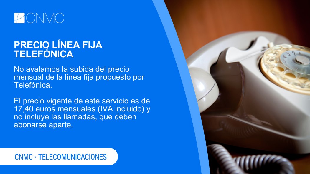 #Telecos| No avalamos la subida del precio mensual de la línea fija propuesto por Telefónica.

📃NP: bit.ly/4lsv213