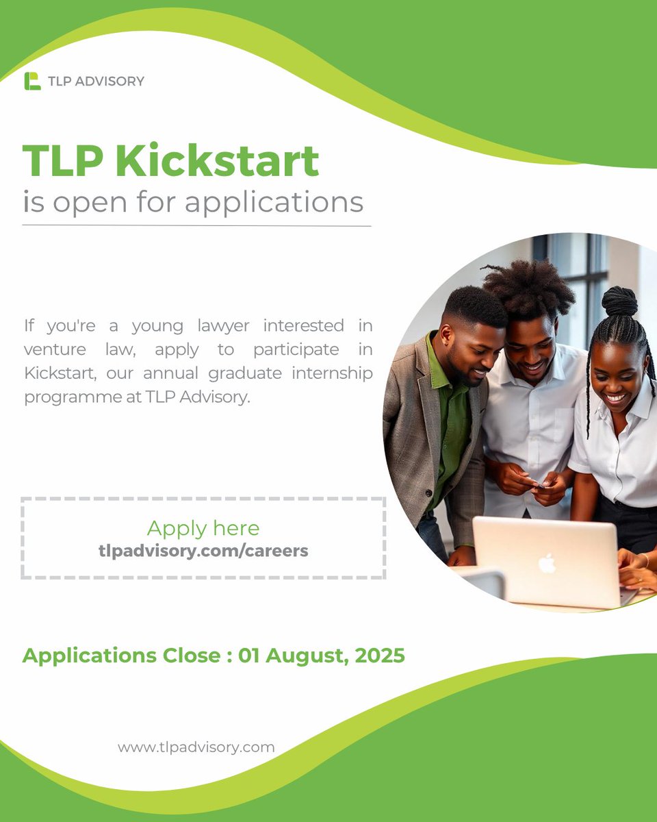 Applications are Now Open for TLP Kickstart 2025 Cohort!

Are you a young lawyer or law graduate passionate about venture law and the tech ecosystem? This opportunity is for you.

To apply, go to: 
tlpadvisory.com/careers

Applications close: 01 August, 2025

#TLPAdvisory