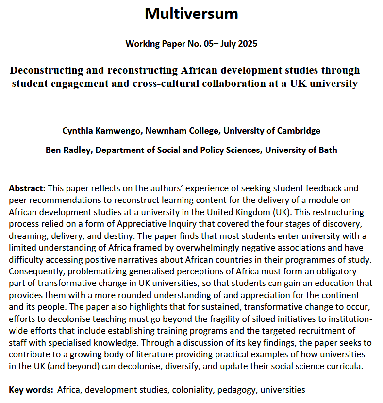 RadleyBen's tweet image. A new working paper with @CynthKamwengo that hopefully provides some practical examples &amp;amp; ideas for how universities can decolonise, diversify, &amp;amp; update their social science curricula (&amp;amp; possible limits to these efforts):

purehost.bath.ac.uk/ws/portalfiles…