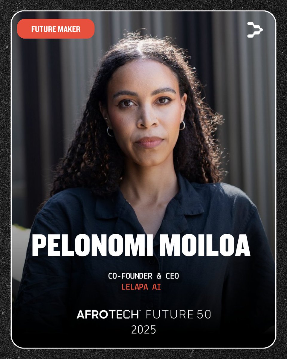 LelapaAI's tweet image. 🚨 Spotted: Our CEO Pelonomi Moiloa (@tamati_biskit) has made the @AfroTech  Future 50 list!

She’s building ethical, #MultilingualAI for Africa - with heart, grit &amp;amp; big vision🙌

See the full list🔗 afrotech.com/meet-future-50 

#InclusiveAI #AfricanAI #WomenInTech #LelapaAI