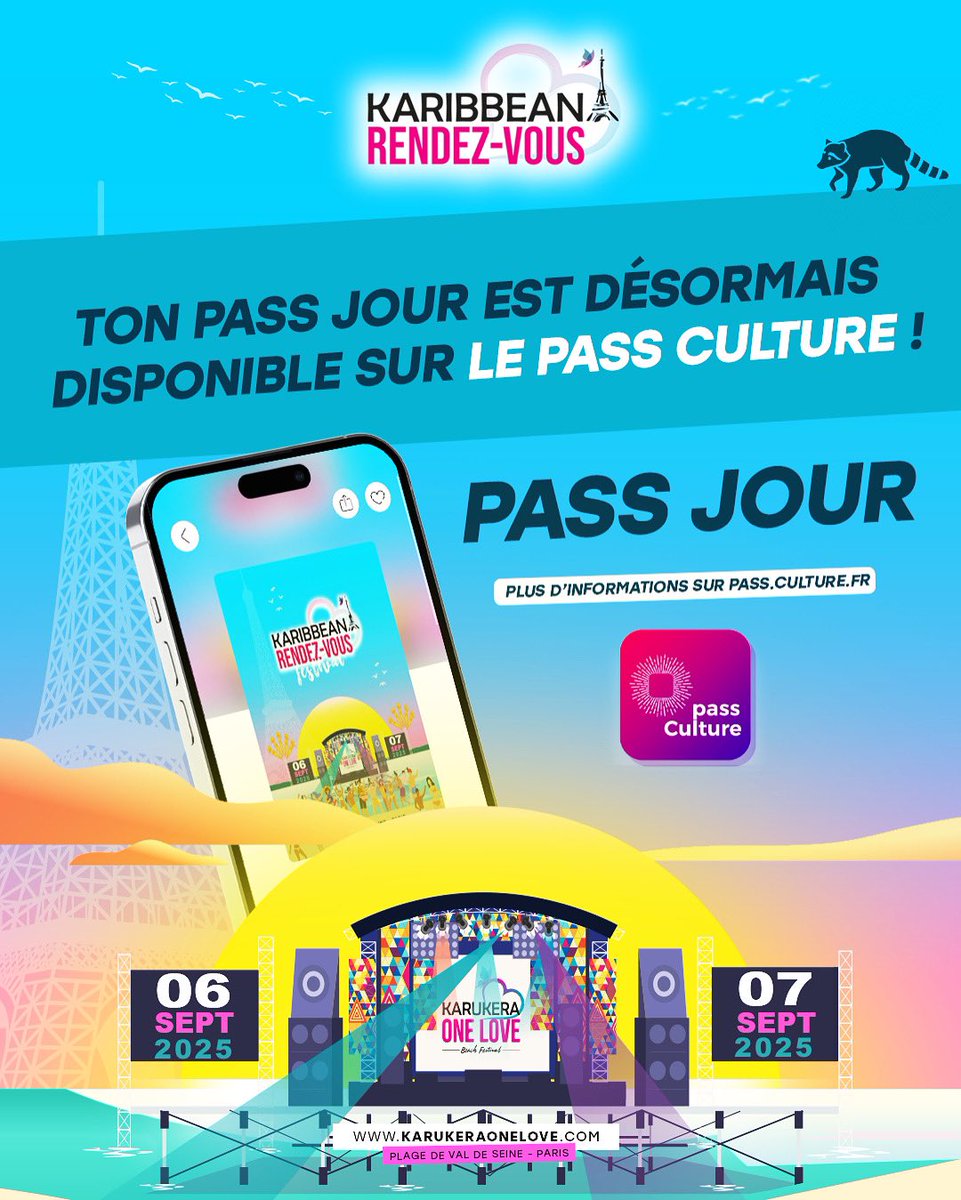 KarukeraOneLove's tweet image. Tu as 18 ans ? On t’offre aussi la possibilité de prendre ton Pass Culture Karibbean Rendez-Vous pour 1 jour (samedi 6 ou dimanche 7).
🎟️ Récupère-le dès maintenant >> linktr.ee/karukeraonelove
#karibbeanrendezvous #karukeraonelove