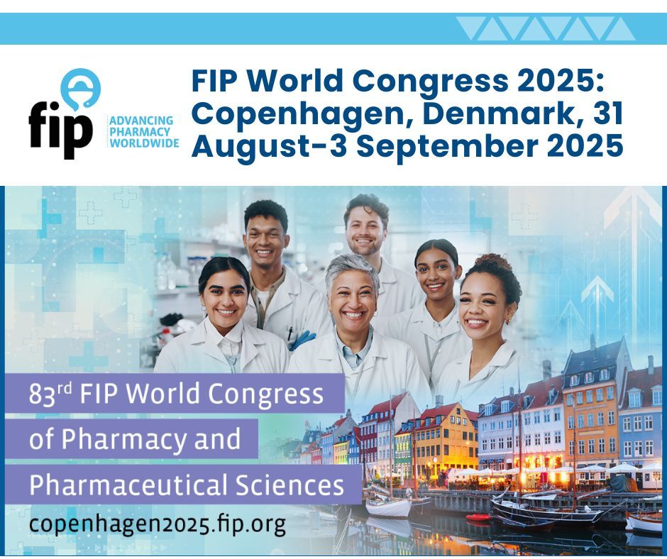 IPCRG's tweet image. The International Pharmaceutical Federation will hold its 2025 World Congress in Copenhagen, Denmark, from 31 August to 3 September with the theme 'Pharmacy Forward: Performance, Collaboration and Health Transformation'.
Learn more at:
buff.ly/J84rVFd
@FIPpharmacists