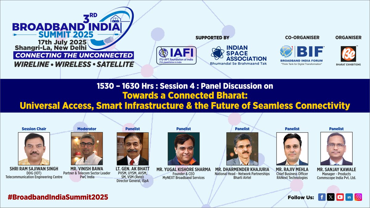 The final and last session is here! 

#BroadbandIndiaSummit2025 Panel Discussion
Catch it live: youtube.com/watch?v=5KoqwB…