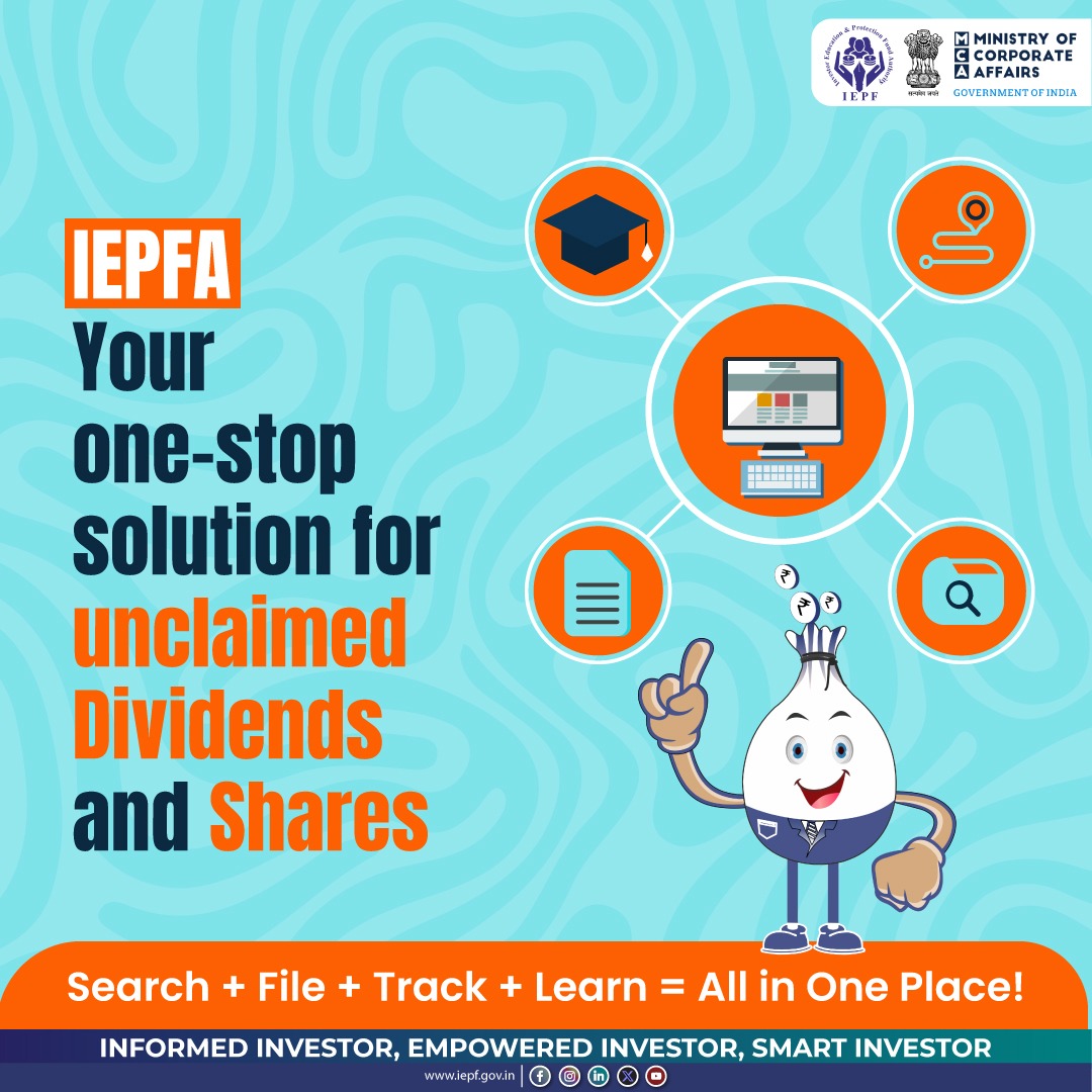 Search + File + Track + Learn = All in One Place! 

IEPFA is your complete one-stop solution for all things unclaimed dividends &amp; shares. 

Visit iepf.gov.in today! 

#InformedInvestor #EmpoweredInvestor #SmartInvestor