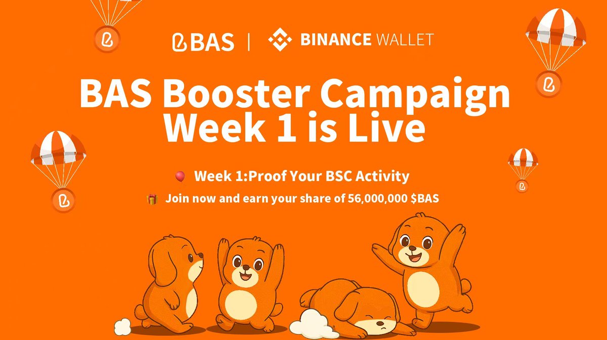 BAS X <a href="/BinanceWallet/">Binance Wallet</a>  “Proof-of-Humanity” Booster Airdrop — Week 1 is LIVE!

🟧 Booster Campaign Quick Highlights: 

🔸BAS is the on-chain identity &amp; reputation layer for <a href="/BNBCHAIN/">BNB Chain</a>
🔸Total rewards: 600,000,000 $BAS
🔸Duration: 12 weeks
🔸Up to 56M $BAS rewarded weekly
🔸Tasks