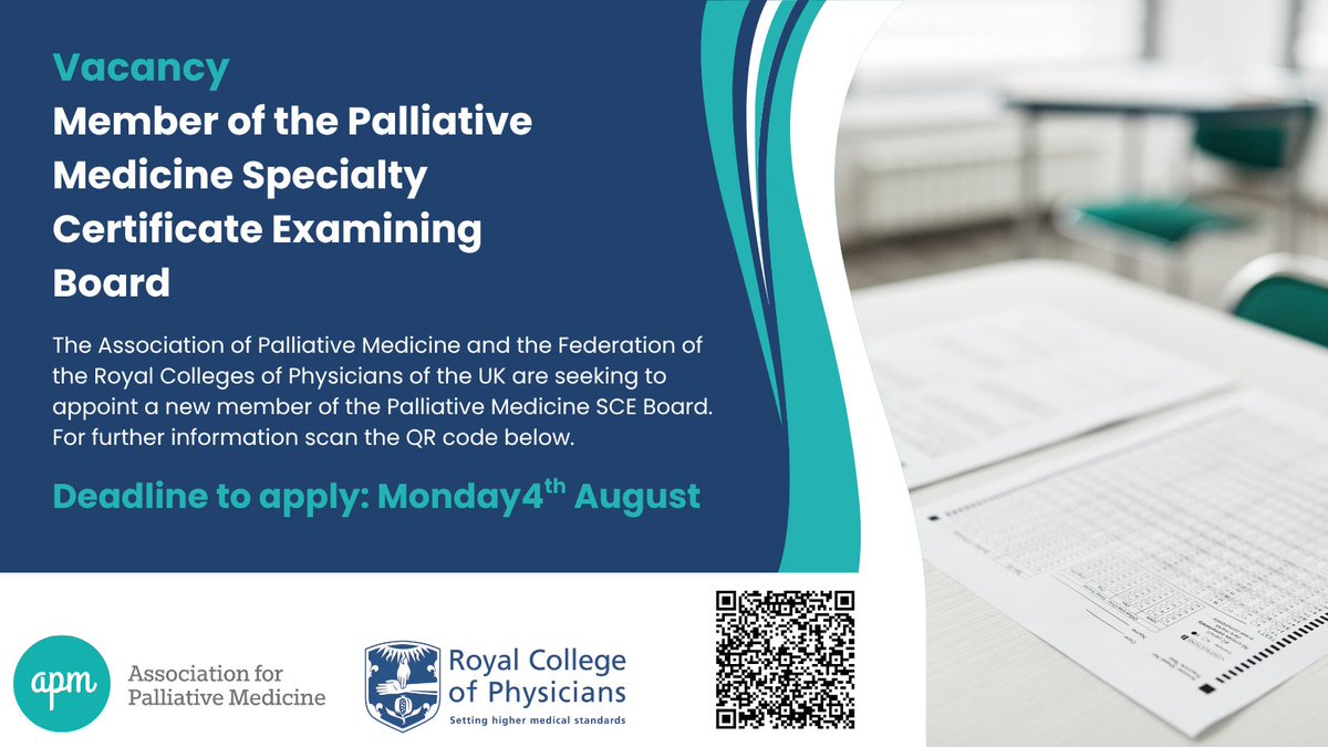 APMPostTweets's tweet image. 🚨Vacancy: SCE Examinations Board Member. We are seeking an experienced professional to join the Specialty Certificate Examination (SCE) Board. This is an opportunity to contribute to the development and quality assurance of the SCE.
Scan below for info! @RCPhysicians #MedEd
