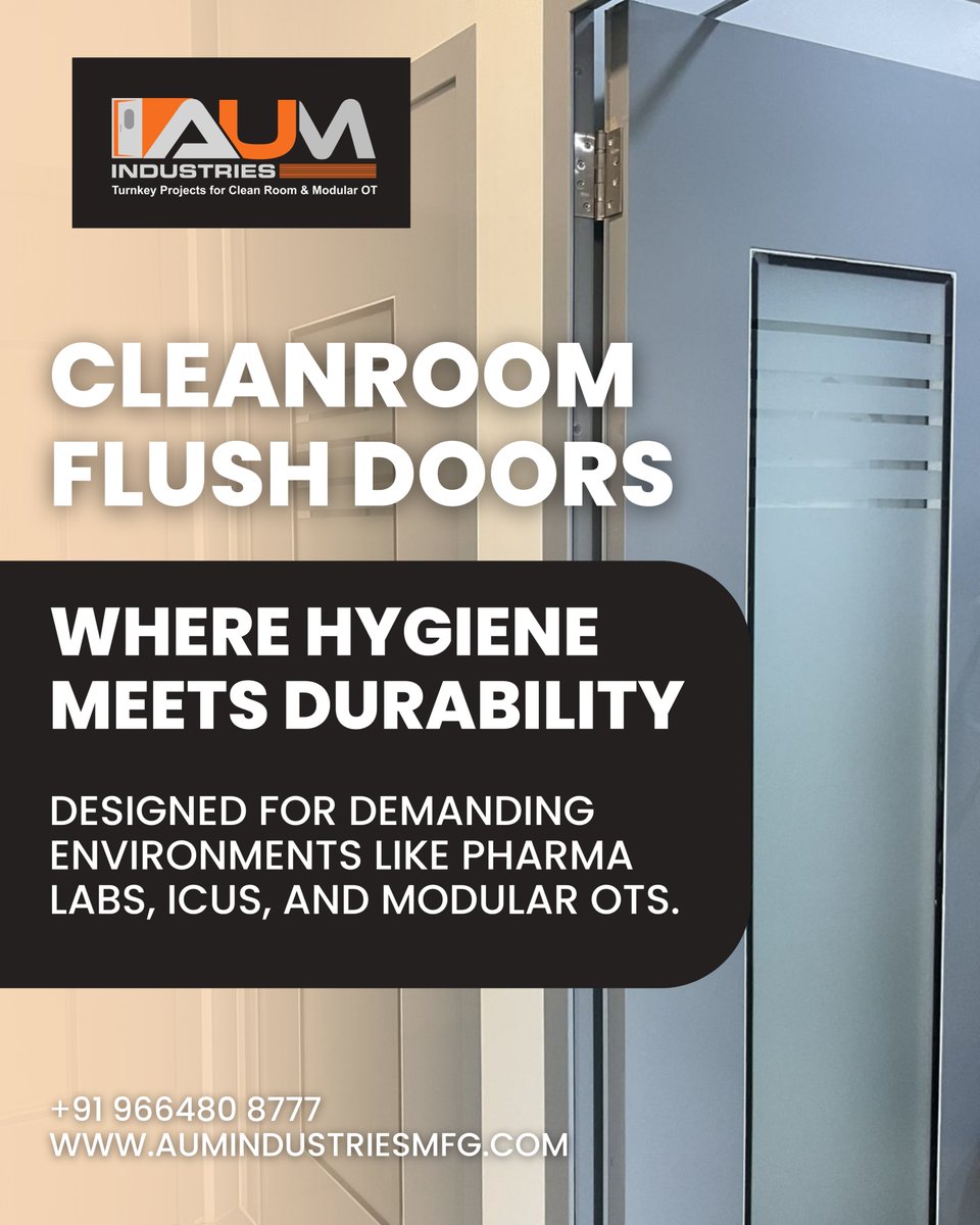 AumIndustries's tweet image. 📷 Precision. Hygiene. Durability.

Clean Room Flush Doors by AUM Industries are built to meet the highest standards of sterility and strength — perfect for pharmaceutical, hospital, and laboratory environments.

#CleanRoomFlushDoor, #AUMIndustries, #SterileSolutions, #FlushDoor